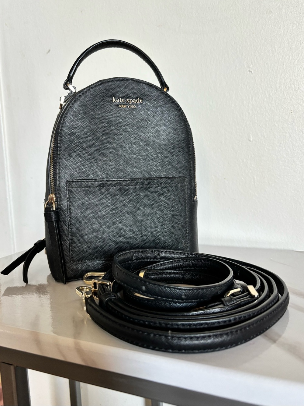 kate spade Black Saffiano Mini Convertible Backpack Crossbody